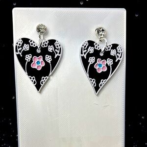 Heart-Shaped Black and Pink Earrings